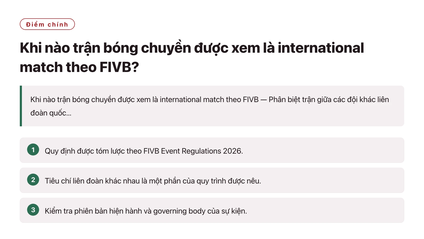 Khi nào trận bóng chuyền được xem là international match theo FIVB?——全文要点速览